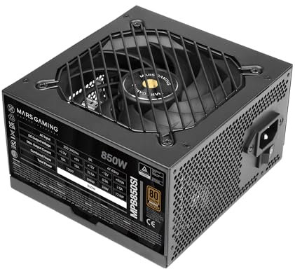 Mars Gaming MPB850SI, Alimentation PC ATX 850W, Garantie 7 Ans, 80Plus Bronze 230V, 90% d'Efficacité, Ventilateur SI Extreme Silence avec Noyau en Cuivre, Technologies AI2-RPM, DC-DC et SMD, Noir