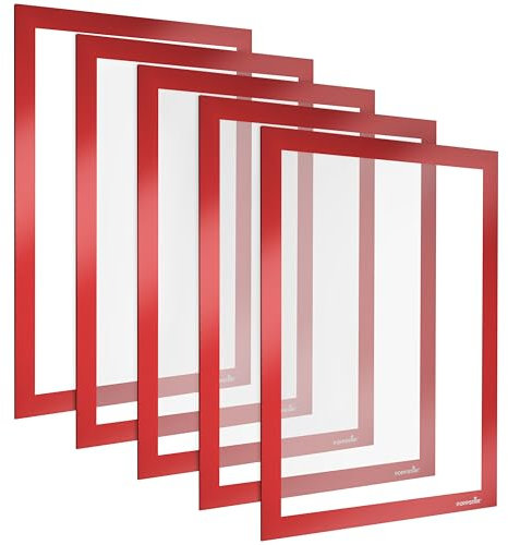 POPPSTAR Cornice magnetica A4 autoadesiva con chiusura magnetica, rosso, 5 pezzi