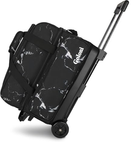 Goloni Bowlingtasche mit 2 Rollen und großem separatem Schuhfach für Bowlingschuhe (bis US-Herrengröße 48), einziehbarer Griff, ausziehbar auf 101,6 cm