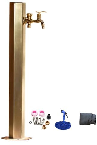 Colonna d'Acqua da Giardino Esagonale Antica in Acciaio Inossidabile 304, Fontana Verticale per Esterni con Rubinetto in Ottone, Design antigelo (34x4) per Un Paesaggio Durevole