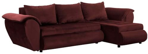 FORNIRO 24 Sierano Ecksofa mit Schlaffunktion und Bettkasten - Sofa mit 3 Sitzen und Robustem Überzug - Schlafcouch L-Form Universal - Modern Couch - 265x143x83 cm (Stoff Komfort, Rotwein)
