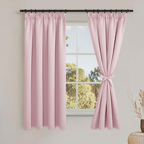 DWCN Gardinen Blickdicht Vorhänge Kräuselband 2er Set H160xB140 cm | Blush Pink, Verdunklungsvorhänge mit Krawatten, Vorhänge Wohnzimmer Schlafzimmer Thermogardine Kälteschutz Wämreisolierende