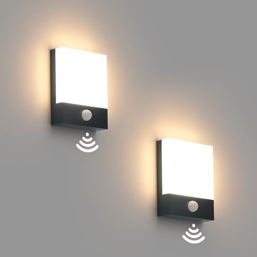 Klighten 2Stück 24W LED Außenwandleuchte mit Bewegungsmelder IP65 Anthrazit | 1500LM außenlampe mit bewegungsmelder, Aluminium+PC, wandlampe aussen/Innen, lampen außen mit sensor für garage Terasse