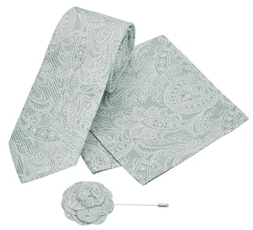 NEXT Herren Standard Paisley-Krawatte, Einstecktuch und Pin Salbeigrün one size