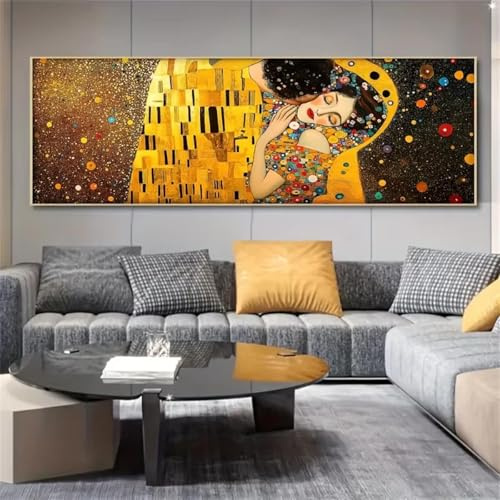 IHHGNB Stampa su tela Il bacio di Gustav Klimt, poster astratto, opera d'arte, dipinto, quadro, decorazione da parete moderna, 70x210 cm (28x83 pollici) senza cornice
