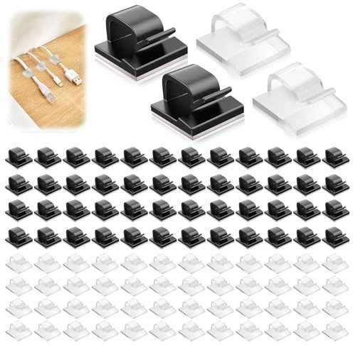 Kabelclips Selbstklebend 100 Stück Transparent, Kabelhalter für Schreibtisch Wand Auto LED Kabelmanagement, Starke Haftung ohne Rückstände vielseitig flexibel einsetzbar