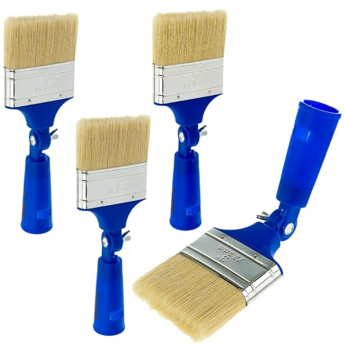 4 Piezas Brochas Pintura Pared, Cerdas de Cerdo + Mangos de Plástico, Ángulo Plegable, se Pueden Acoplar Extensiones, para Pintar Muebles de Pared Valla de Madera (Azul)
