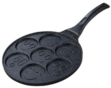 Sartén para Tortitas con Caritas – 26 cm Antiadherente, 7 Moldes Pancakes Divertidos – Compatible con Inducción, Gas, Vitrocerámica, Eléctrica – Apta Lavavajillas