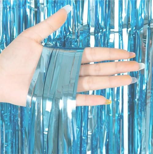 Lametta Vorhang Babyblau - 200 x 100 cm - Glitzervorhang für Türrahmen als Silvester Deko 2027 Dekoration, Party, Hochzeit, Deko Geburtstag für Kinder & Erwachsene (Babyblau)