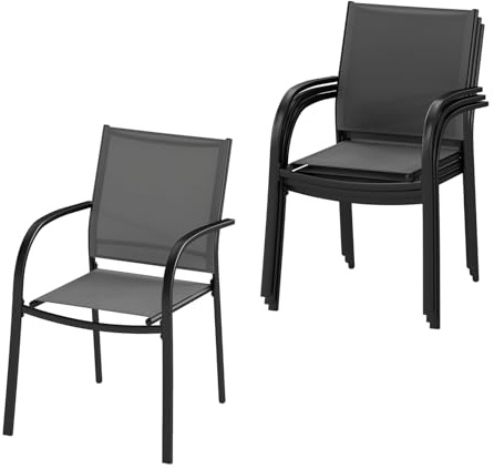 KOMFOTTEU 2er Set Balkonstühle stapelbar, Gartenstühle mit hoher Rückenlehne & Armlehnen, Campingstühle bis 150 kg belastbar, Terassestühle für Veranda, Balkon
