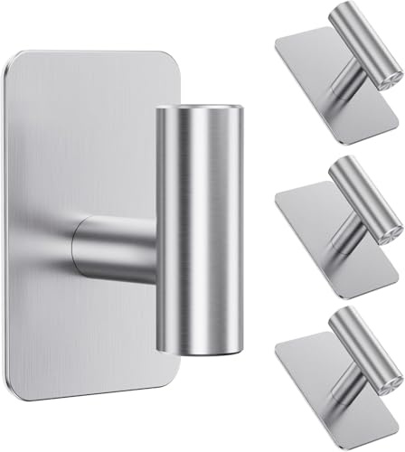 Aikzik 4 Pack Large Self Adhesive Hooks, Stainless Steel Sticky Hook Heavy Duty, Over 12kg Load - Strong Hooks for Hanging for Towel, Coat, Robe, Stick on Bathroom, Kitchen, Door and Wall