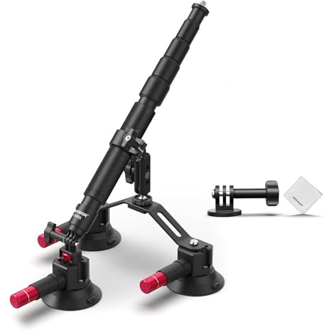 NEEWER Dreifach Saugnapf Auto Kamerahalterung Set mit 2 in 1 Verlängerungsstange Selfie Stick Schnellverschluss Magic Arm Kamera Halterung, kompatibel mit GoPro Insta360, Reinigungstuch, CA065
