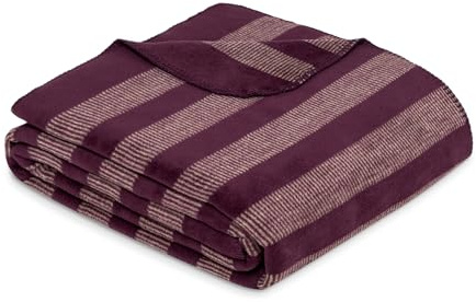 s.Oliver Decke 150x200 cm - Baumwollmix, warm & waschbar, Kuscheldecke Beere gestreift