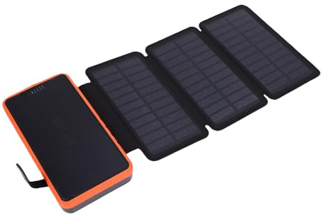 Oreilet Banque d'alimentation Solaire 20000mAh, Banque d'alimentation sans Fil avec Panneau Solaire Three Fold et Lumière LED et Double Sortie USB, Batterie Externe Imperméable (Orange)