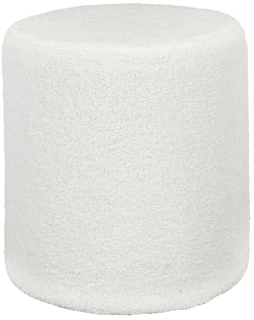 HowHomely | Pouf rund 35x35x35 cm – Sitzhocker aus Bouclé Stoff, weiß, weich & modern, Polsterhocker für Wohnzimmer, Schlafzimmer, Flur, Deko Sitzpouf
