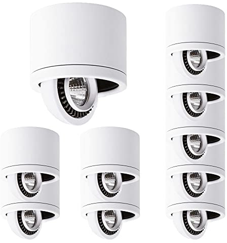 Confezione da 10 faretti LED Bianchi con Angolo Regolabile, Montaggio in Superficie, faretti COB in Alluminio Nero, Finitura deflettore, Illuminazione da soffitto Selezionabile 3000K-6000K (Luce neut