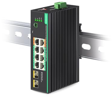 LINOVISION Industrieller 8-Port Full Gigabit PoE-Switch unterstützt DC 12~57V Eingang, 24V/12V PoE-Switch für Solar- oder RV-USV-Systeme, 2 High-PoE+-Ports für große PTZ-Kameras oder drahtlose APs