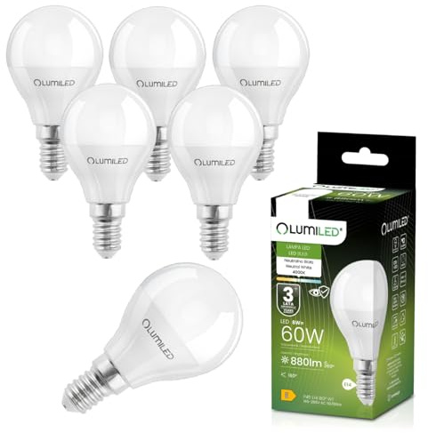Lumiled LED Leuchtmittel E14 P45 8W ersetzt 60W 880lm 4000K Neutralweiß 230V 180° Abstrahlwinkel Nicht Dimmbar Tropfenform Energiesparlampe 6er Set – LED Birnen in kleiner Kugelform