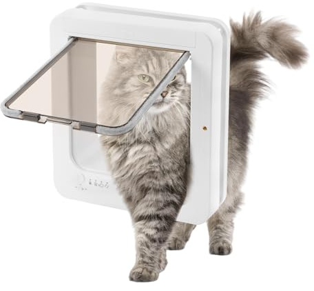 Intelligente Haustiertür Katzenklappe Mit RFID Mikrochip Erkennung Und Fernbedienung Für Hunde Und Katzen Bis 25kg Sicherer Zugang 21x21cm Batteriebetrieben Weiß