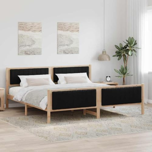 QJBSAVVA Massivholz Plattformbett 200x200 cm Kiefer braun/schwarz Modernes Design Robust und Langlebig ohne Boxspring Doppelbett für Schlafzimmer Gästezimmer Jugendzimmer