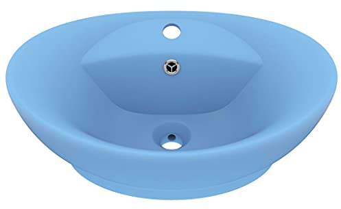 Vasque à Poser, Lavabo à Poser en Céramique Lave Main Salle de Bain ovale à trop-plein Bleu clair mat 58,5x39 cm Céramique