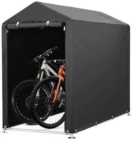 RBFGYIOP Tenda Per Biciclette Esterna 1-2 Bici - Copertura Oxford 420D Impermeabile - Telaio Antiruggine - Protezione UV - Tetto Triangolare - Montaggio Facile - Per Giardino, Garage e Cortile