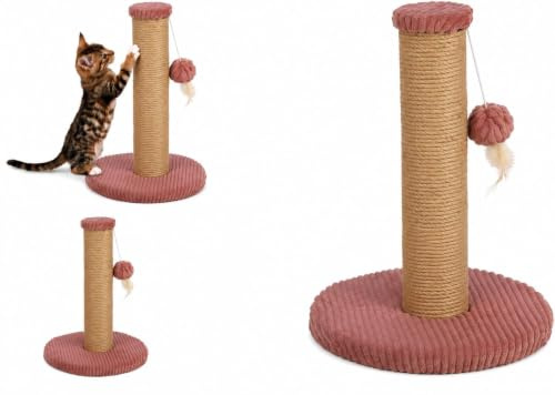 Tiragraffi per gatti - Albero tiragraffi Riba rosa antico - Corda in juta - Base imbottita - Gioco con piume - 33,5 x 33,5 x 45 cm