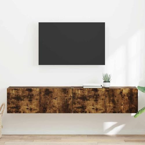 Boltkex TV-väggskåp rökt ek av trämaterial, set om 2 med 90° svängdörrar, 4 vägghyllor, 78,5 x 31 x 29,5 cm, mediemöbler för vardagsrum och hemmabio
