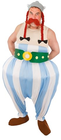 Chaks - Obelix Kostümset Herren, Karneval und Comic Con | Offizielles Asterix Outfit, 5-teiliges Gallier Set mit Overall, Gürtel, Helm, Überschuhen und Schnurrbart