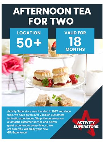 Activity Superstore Afternoon Tea Gift Experience Voucher For Two | 50+ UK Locations, 18 Month Validity, Free Exchanges, Food & Drink Gifts