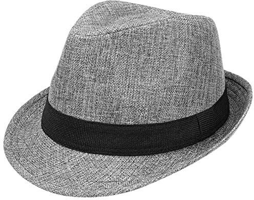 Lipodo Melange Trilby Stoffhut Damen Herren Fedora mit hochgestellter Krempe Garniturband Grau-melierte Optik Unisex Frühjahr Sommer grau-meliert M (57-58 cm)