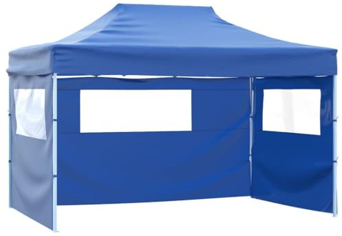vidaXL Tente Pliable avec 3 Parois 3x4,5 m Bleu Tonnelle de Jardin Chapiteau