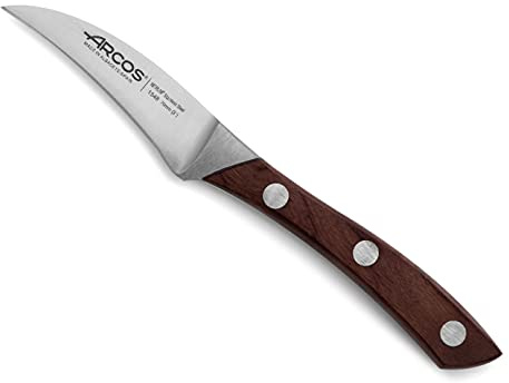 Arcos Cuchillo pelar Acero Inoxidable. Cuchillo cocina profesional para pelar frutas y verduras. Mango madera palisandro marrón y Hoja 70 mm. Serie Natura. Color marrón.