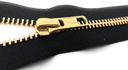 YKK nicht teilbarer Reißverschluss aus Metall in Gold mit Zipper Schwarz 14 cm