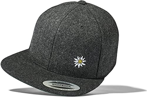 Baddery Outdoor Flexfit Snapback Cap - „Edelweiß“ - Melton Wool Kappe | Melton Wool Kappe für Herren & Damen - Wandern & Klettern