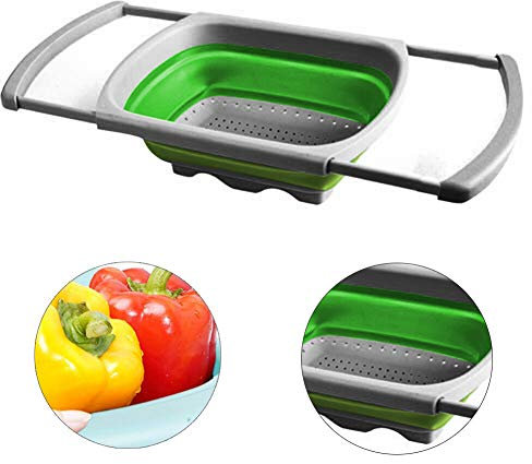 XYDZ Scolapasta Pieghevole in Silicone, Setacci Estensibili, Salvaspazio Cucina Colino Cesto con Manico Estensibile, Verdura, Colino Quadrato