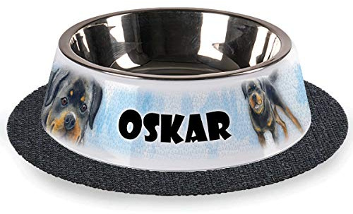Tiernapf mit Wunschnamen 2-teilig Edelstahl inkl. Antirutschmatte Hundenapf personalisiert (Rottweiler)