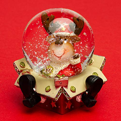 SIKORA SK03 Kleine Glas Deko Schneekugel Elch im Geschenkpaket Weihnachten Weihnachtsdeko D:45mm