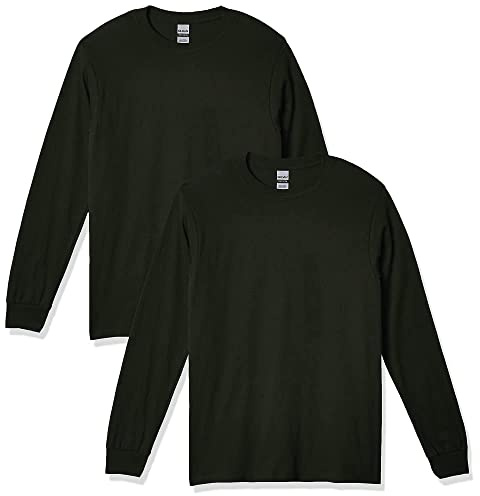 Gildan Men's Heavy Cotton Long Sleeve T-Shirt, Style G5400, 2-Pack, Forest Green, Large