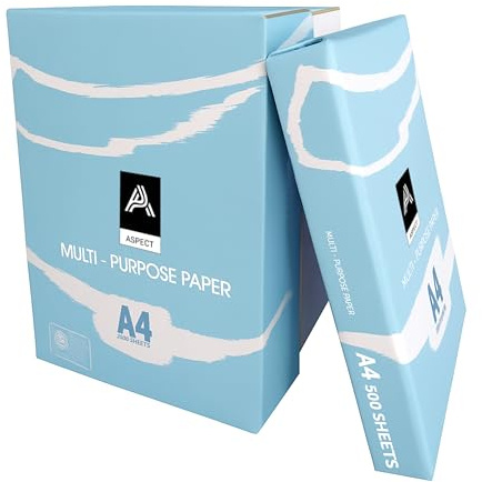 Aspect A4 White Papers Sheets 5 Reams – 2500 Sheets - Bright White Paper - Office Printer, Copier Paper - Multifunction Laser Inkjet Paper - Stronger, A4 Paper Reams - 2500 Sheets (5 Reams)