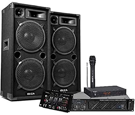 IBIZA Sound Light - Sono Complete 2000W avec AMPLI Enceintes Table DE MIXAGE Micro sans Fil + CABLAGE idéal soirée Animation Mariage Salle des fête Anniversaire