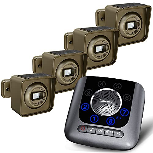 Chtoocy Solar Driveway Alarm Wireless Outside Long Range 3000 ft Weatherproof Solar Outdoor Perimeter Gate Alarm System Moiton Sensor Alert & Detector Driveway Alarm w Rechargeable Battery 4 Pack