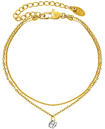 VICKWOOD Chaîne de cheville pour femme en acier inoxydable plaqué or 18 carats 20cm/25cm à 30cm en or/or rose/argent chaîne de cheville en couches avec cœur/zirconium/spmiley/biscuit