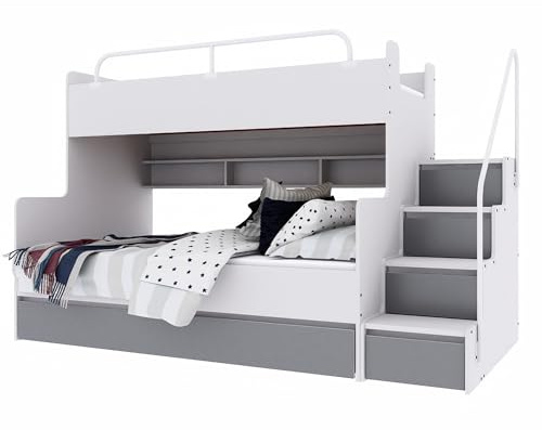 Marlux-Meble Hochbett Kinderbett JSM-3 mit Treppe 80x190 + 120x190 Matt Kinderbetten Funktionsbett Etagenbett Stockbett Kinderhochbett Jugendhochbett (Graphit Matt)