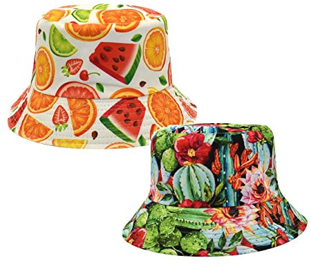 Damen Fischerhut Eimerhut Bucket Hat Outdoor Sonnenmütze doppelseitige Fischermütze Frauen Frühlings- und Sommer-Bassinmütze Water Melone Druck Frauen Fischerhut Sonnenhut Faltbar Bucket Hat mit Druck