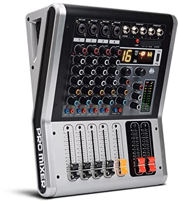 LERORA Equipo de DJ para Fiesta 4 Canales Mezcla de Consola 3 Banda 16 DSP Efecto USB Bluetooth Compatible Play Record Professional Karaoke DJ Batidora de Audio
