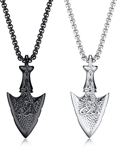 ZFSBRTL 2 Stück Vintage Halskette für Herren Damen, Nordische Odin Keltischer Knoten Pfeilspitze Speerspitze Edelstahl Anhänger Wikinger Schmuck Amulett Geschenk 60CM Kette