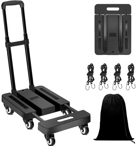 REAWOW Plattformwagen Klappbar Transportkarre Faltbar Transportwagen 227 kg Gepäcktransportwagen mit 6 Rädern und 4 Spanngurten für Gepäck für Gepäck Reisen Einkaufen Umzug und Büro