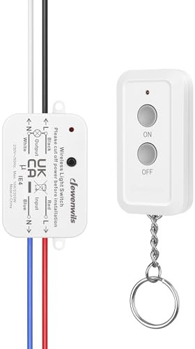 DEWENWILS Wireless Light Switch Kit, 230V Remote Control Light Switch with 30M Control Range, No Wiring Needed, Programmable & Expandable, UKCA Listed