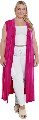 eyes Womens Ladies Sleeveless Maxi Long Length Boyfriend Women Cardigan Collared Top Floaty Duster Jacket Coat Blazer Stretchy Plus Size Cardigans Waistcoat Fuchsia UK 8-10
